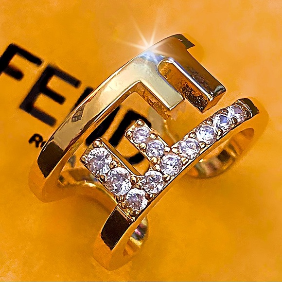 Gold Fendi FF Logo Cuff Cocktail Ring. - Picture 5 of 12